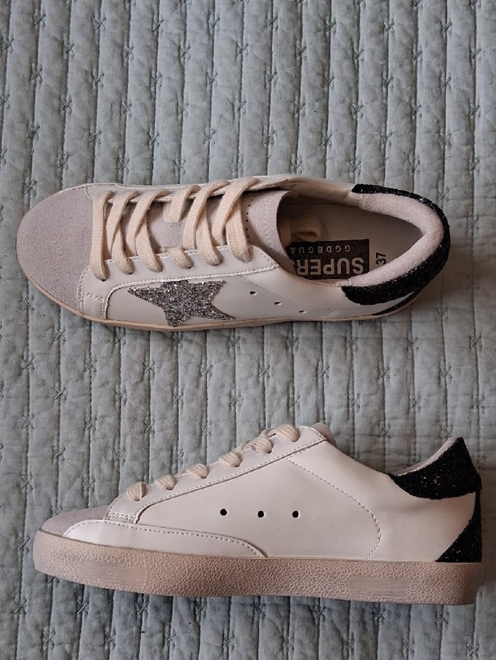 White Golden Goose Women's Sneaker with Silver Glitter Star - Picture 5 of 11
